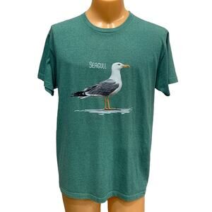 Upcycled Hand Printed Mens Medium Summer Seagull Ukraine Flag Slava Ukraini Tee